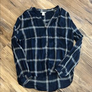 H&M Navy Plaid Women's Top size 4